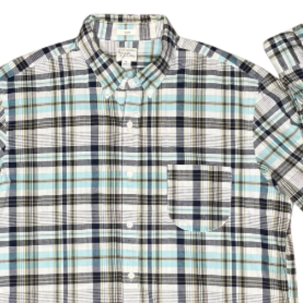 J.Crew Indian Madras Slim XL Turquoise Plaid Button Down Ivy Prep Shirt XL
